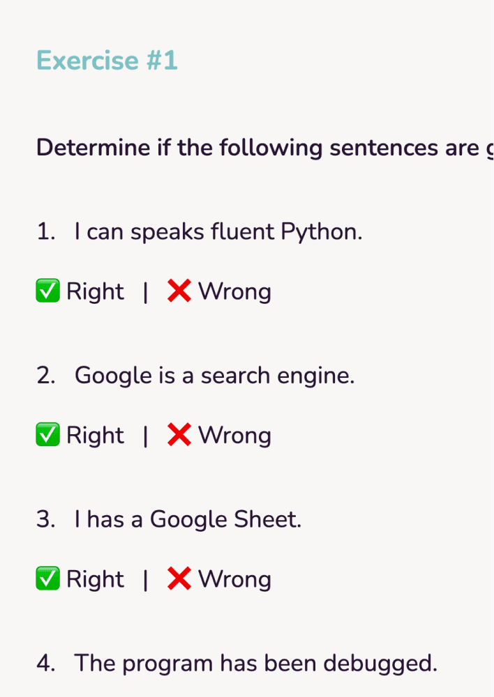 A English true or false grammar exercise